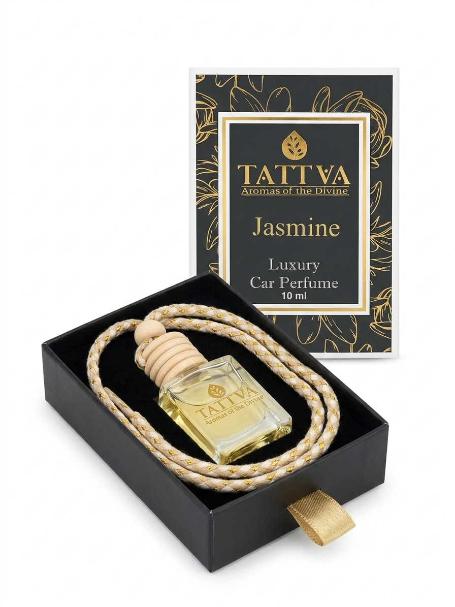 car freshener bottle in a black and gold box in Jasmine fragrance